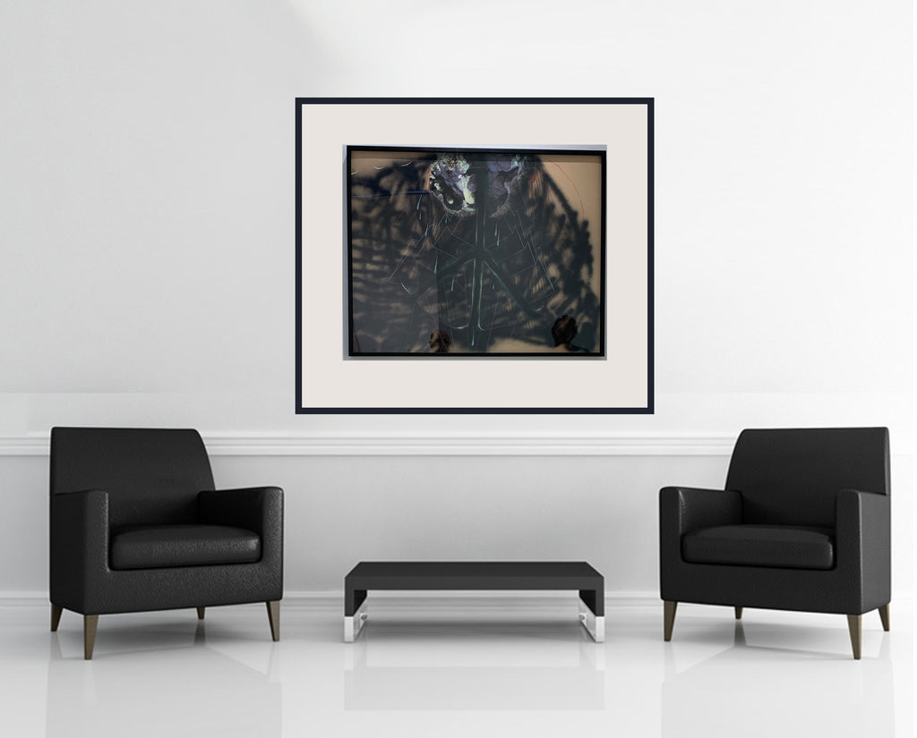 Room view — Peace Symbol by Sterling Ruby shown to scale on a gallery wall at 32 x 40 in. Not a reproduction of the work.