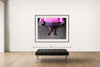Room view — Pink Cadillac 2025 by Tyler Shields shown to scale on a gallery wall at 57 x 72 in. Not a reproduction of the work.