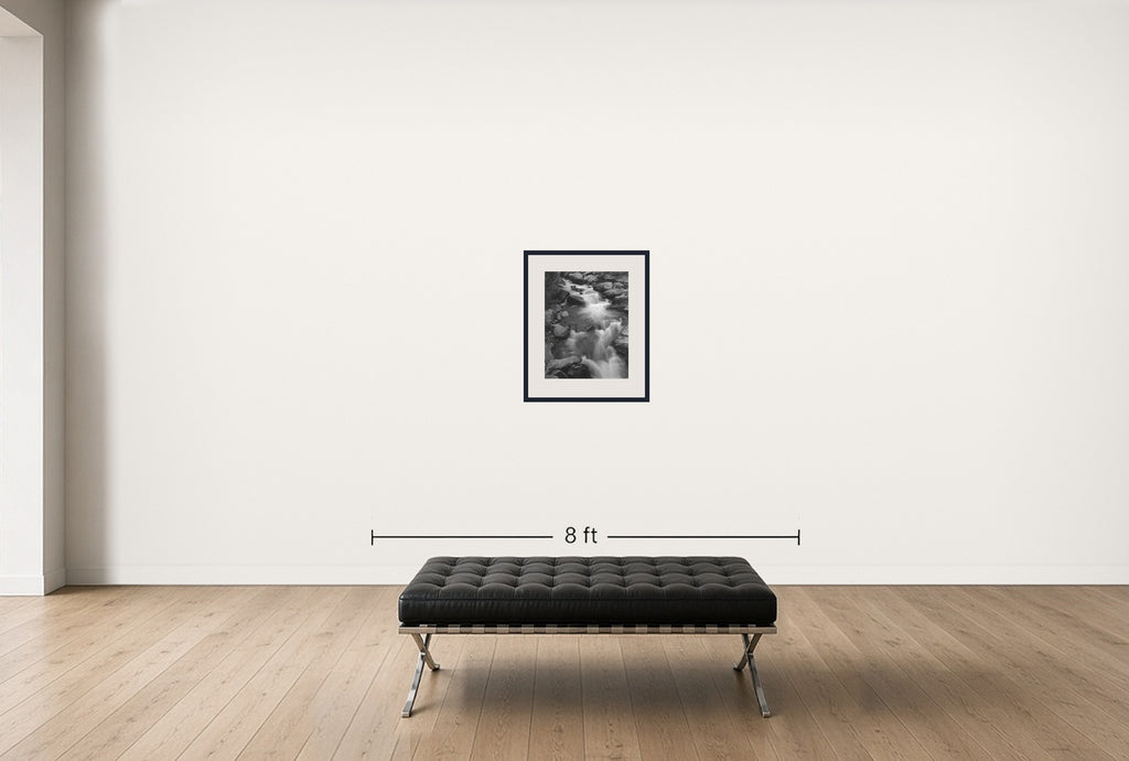 Room view — Roaring Fork River, Aspen, Colorado 1969 by George Tice shown to scale on a gallery wall at 24 x 20 in. Not a reproduction of the work.