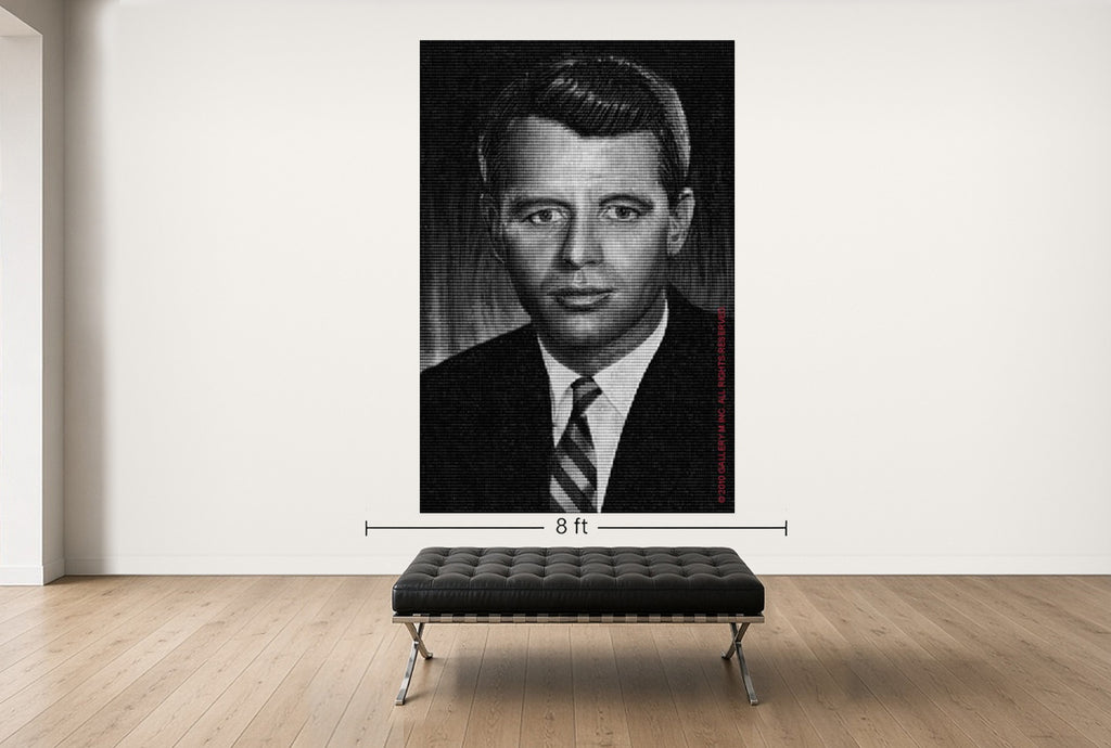 Room view — Robert Kennedy vs. King by Alex G Cao shown to scale on a gallery wall at 108 x 72 in. Not a reproduction of the work.