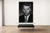 Room view — Robert Kennedy vs. King by Alex G Cao shown to scale on a gallery wall at 108 x 72 in. Not a reproduction of the work.