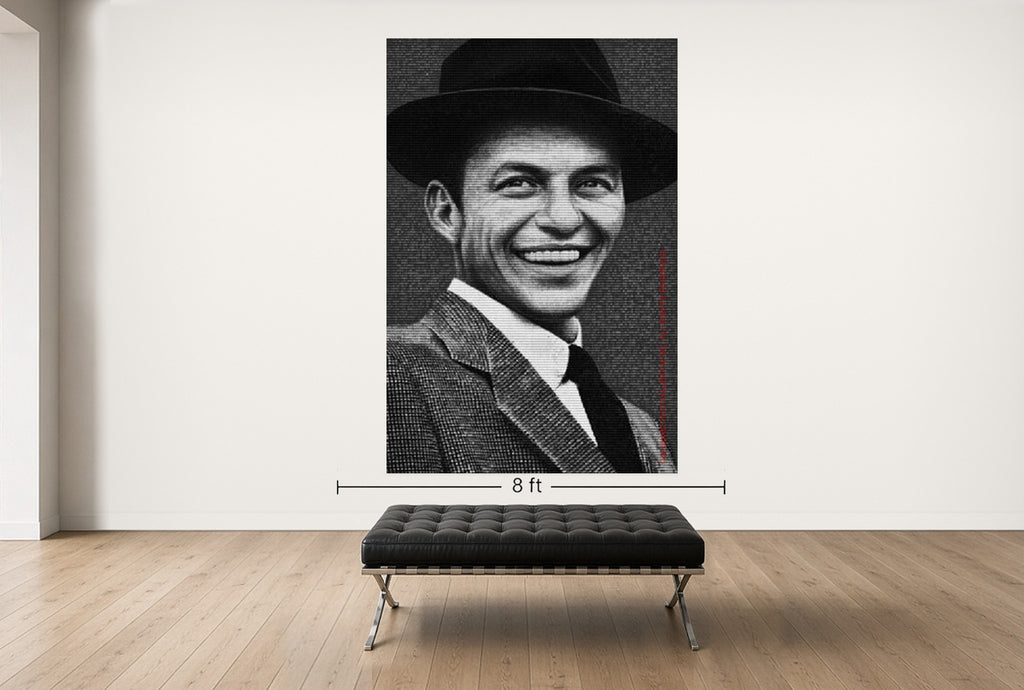 Room view — SINATRA vs MINNELLI, NEW YORK NEW YORK by Alex G Cao shown to scale on a gallery wall at 108 x 72 in. Not a reproduction of the work.