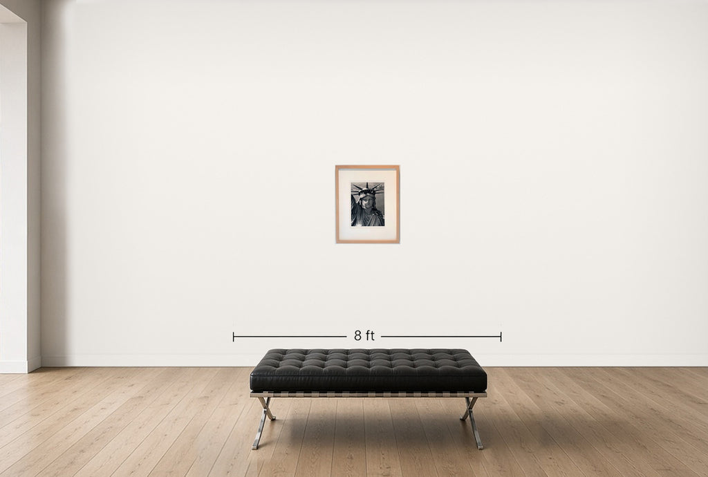 Room view — Statue of Liberty, Harbor View by Margaret Bourke-White shown to scale on a gallery wall at 28.5 x 24 in. Not a reproduction of the work.