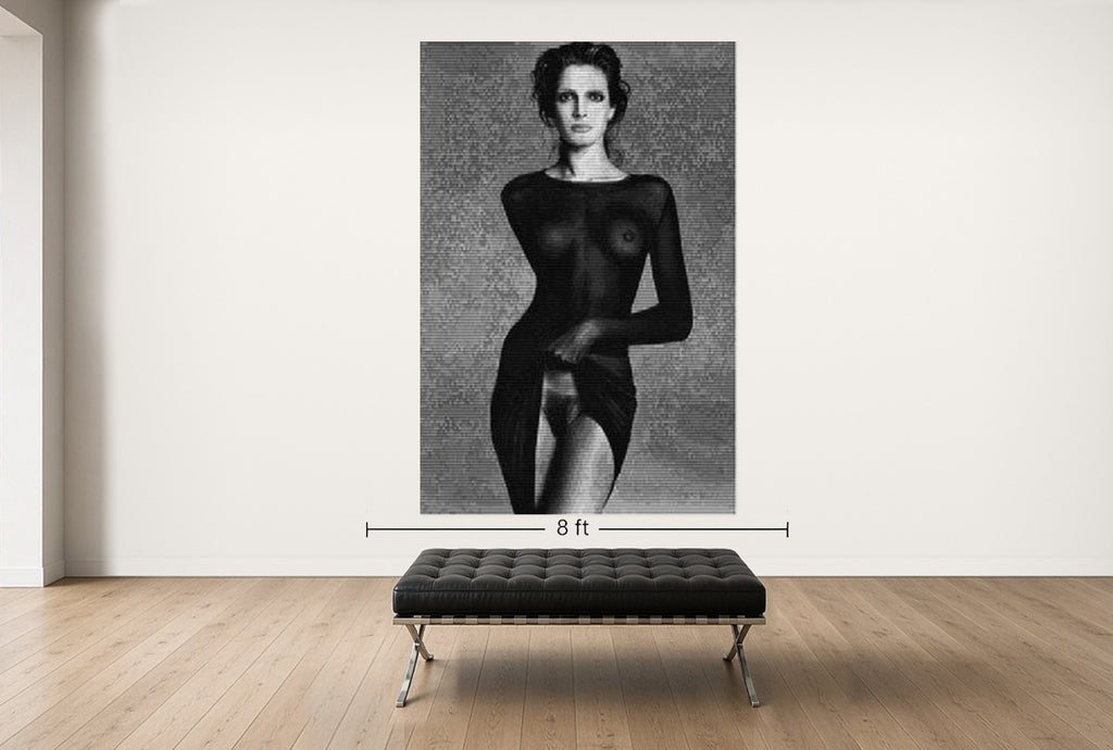 Room view — STEPHANIE vs VENUS, BIRTH OF VENUS, AFTER AVEDON by Alex G Cao shown to scale on a gallery wall at 108 x 72 in. Not a reproduction of the work.