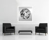 Room view — Stuck On You (Lichtenstein vs Warhol) 2020 by Alex G Cao shown to scale on a gallery wall at 42 x 42 in. Not a reproduction of the work.