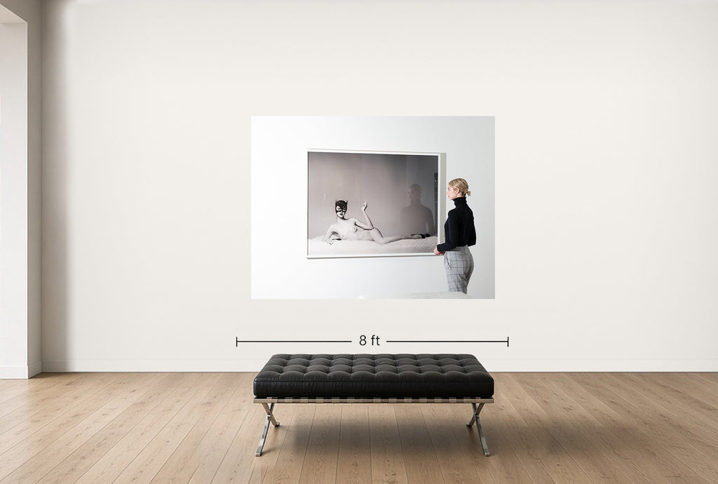 Room view — The Cat, 2018 by Tyler Shields shown to scale on a gallery wall at 71 x 86 in. Not a reproduction of the work.