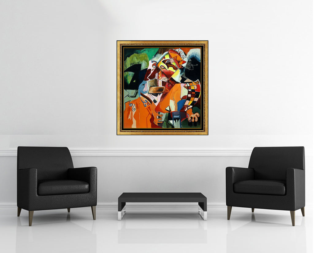 Room view — True Love - 1996 by Alexandra Nechita shown to scale on a gallery wall at 41 x 44 in. Not a reproduction of the work.