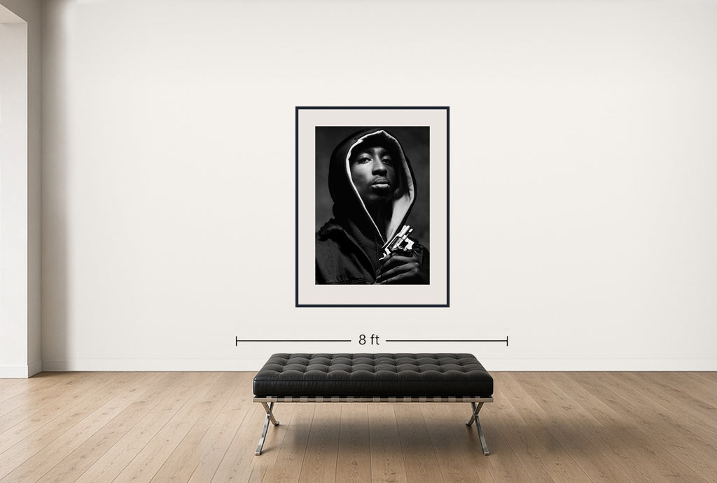Room view — Tupac Shakur, New York City, 1991 by Albert Watson shown to scale on a gallery wall at 56 x 42 in. Not a reproduction of the work.