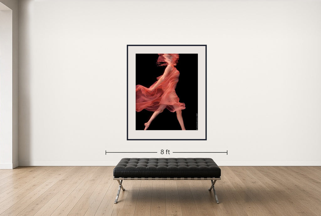 Room view — Underwater Study #132 - 1994 by Howard Schatz shown to scale on a gallery wall at 60.5 x 50 in. Not a reproduction of the work.