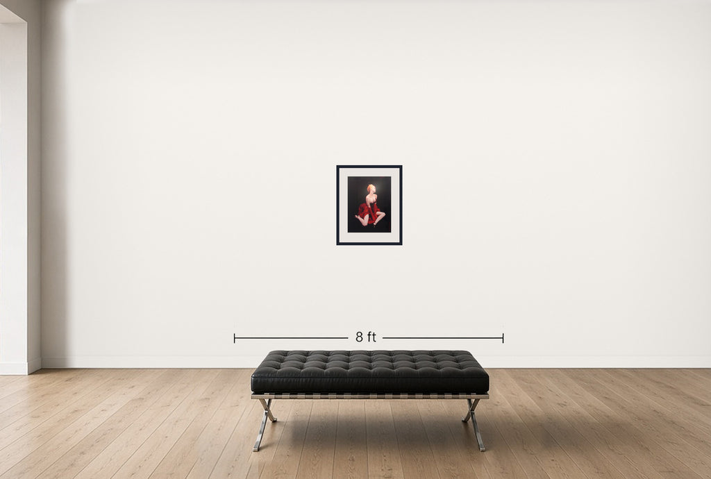 Room view — Underwater Study #1333 by Howard Schatz shown to scale on a gallery wall at 20 x 16 in. Not a reproduction of the work.
