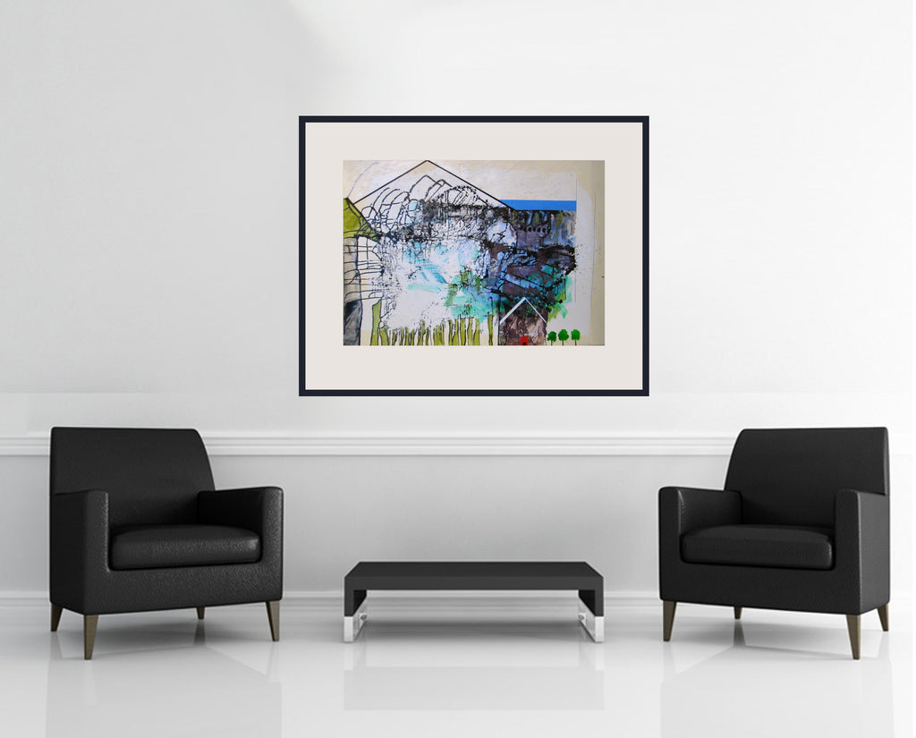 Room view — Untitled - 10/2/85 by Robert Kaupelis shown to scale on a gallery wall at 27.5 x 39.5 in. Not a reproduction of the work.