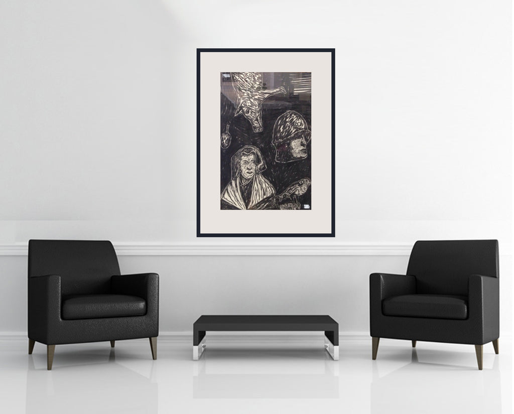 Room view — Untitled 1981 by Italo Scanga shown to scale on a gallery wall at 40 x 24 in. Not a reproduction of the work.