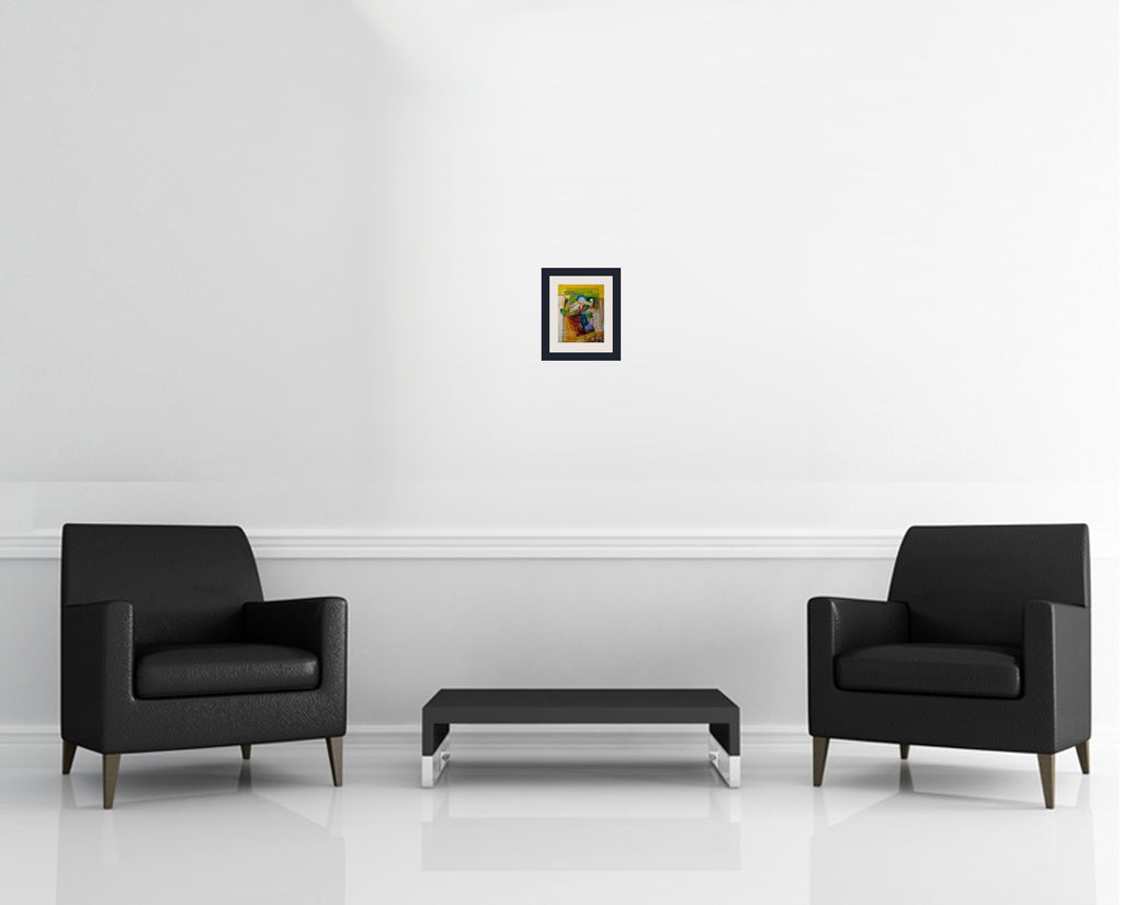Room view — Untitled - 2/7/85 by Robert Kaupelis shown to scale on a gallery wall at 7 x 5.75 in. Not a reproduction of the work.