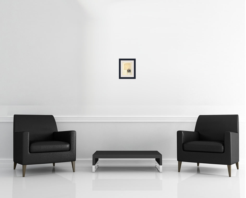 Room view — Untitled - 9/5/73 by Robert Kaupelis shown to scale on a gallery wall at 7 x 5.75 in. Not a reproduction of the work.