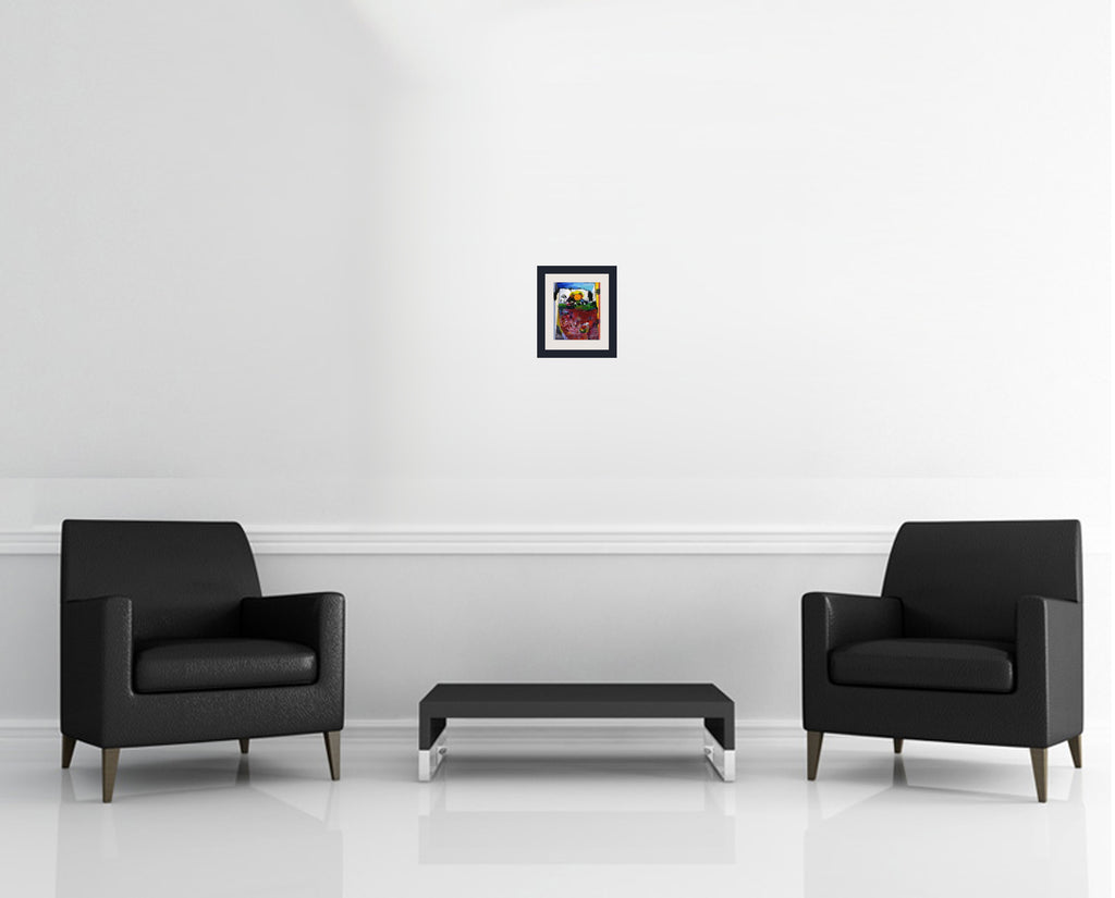 Room view — Untitled - 9/11/85 by Robert Kaupelis shown to scale on a gallery wall at 7 x 5.75 in. Not a reproduction of the work.
