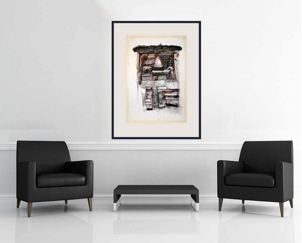 Room view — Untitled - 1/13/78 by Robert Kaupelis shown to scale on a gallery wall at 39.25 x 27.5 in. Not a reproduction of the work.