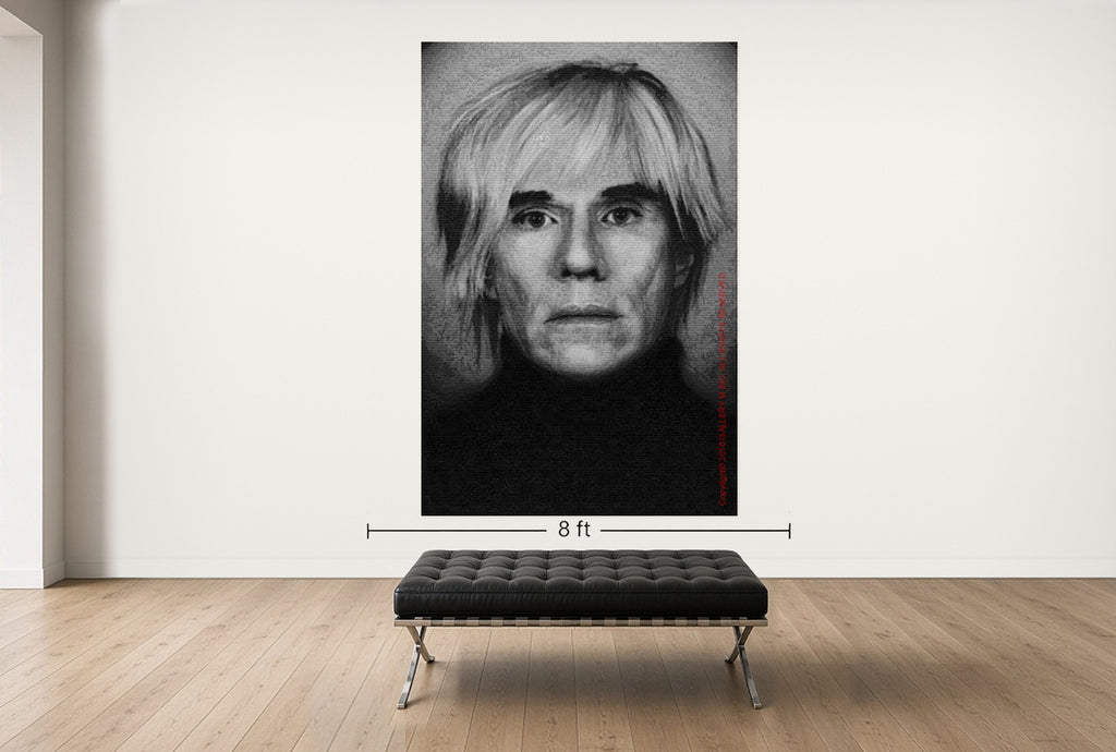 Room view — Warhol vs. Mao, after Mapplethorpe by Alex G Cao shown to scale on a gallery wall at 108 x 72 in. Not a reproduction of the work.