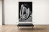 Room view — Weston Nude vs Weston Pepper by Alex G Cao shown to scale on a gallery wall at 108 x 72 in. Not a reproduction of the work.