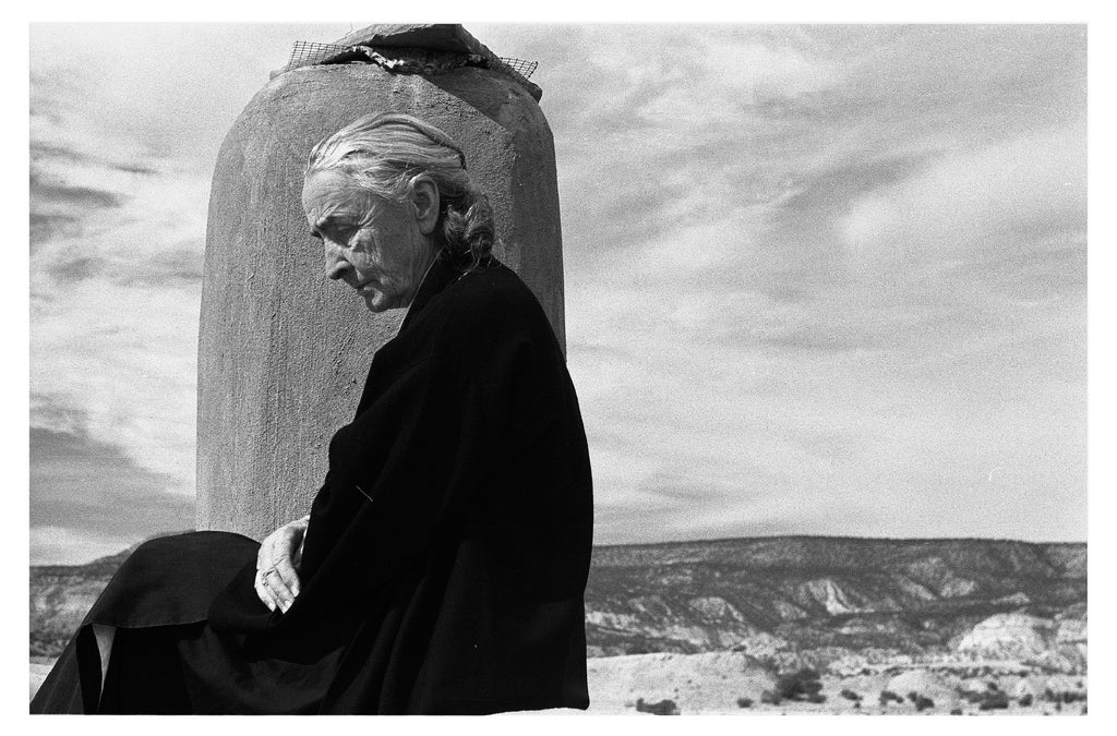 Georgia O'Keeffe on roof, Ghost Ranch by John Loengard