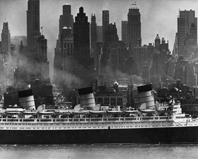 Ocean Liner The Queen Mary steaming down the Hudson River past 42nd Street by Andreas Feininger