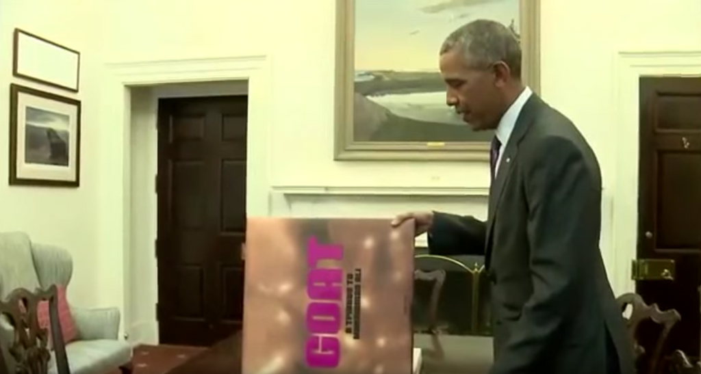 President Obama with his personal copy of GOAT